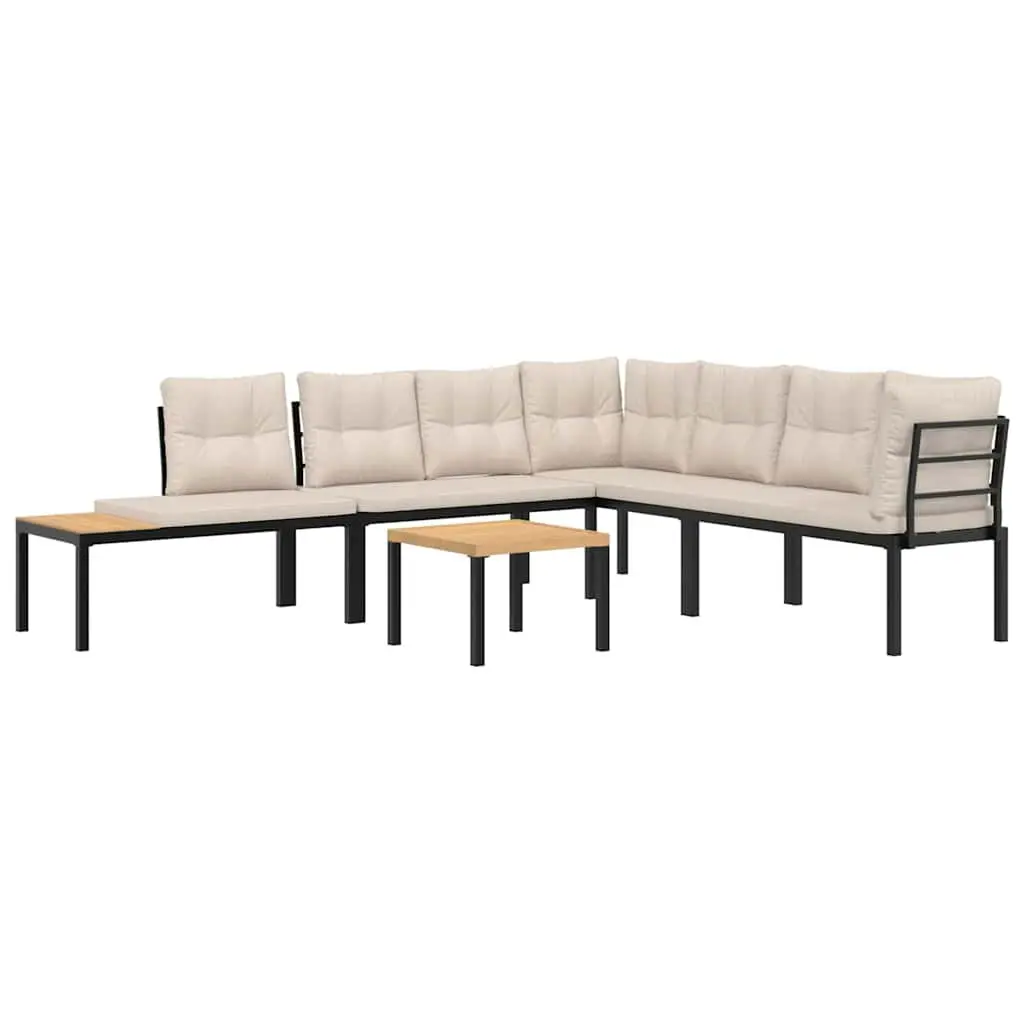 Garden Bench Set 5 Pieces Black Powder-Coated Steel Frame with Cushions Patio