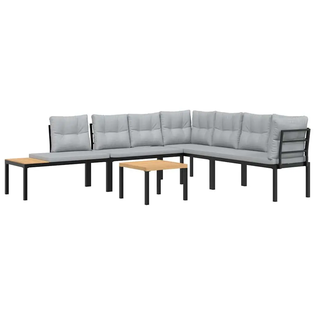 Garden Bench Set 5 pcs Outdoor Furniture with Cushions Black Steel Frame