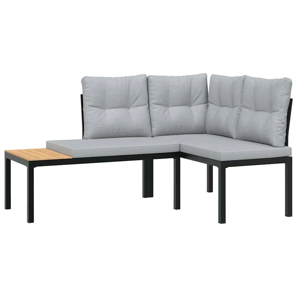 Garden Bench Set 5 pcs Outdoor Furniture with Cushions Black Steel Frame