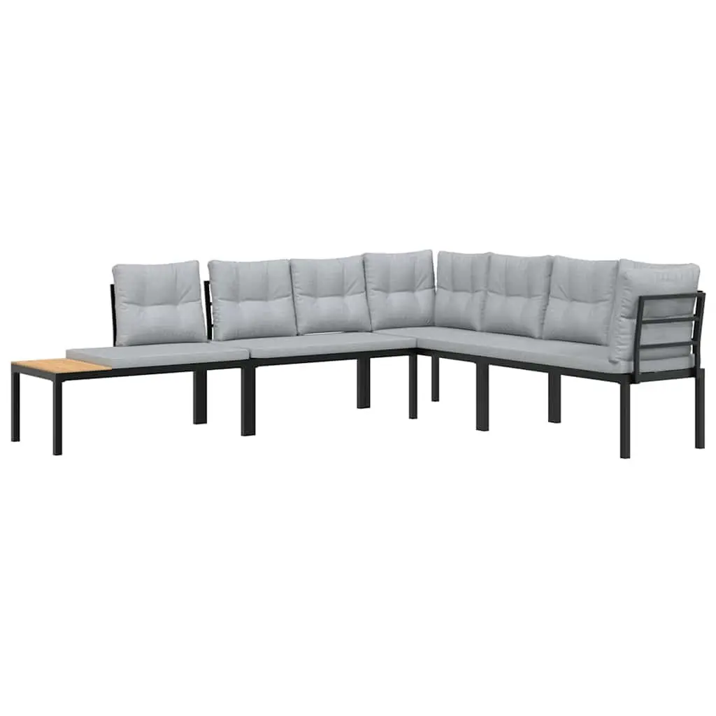 Outdoor Garden Bench Set Powder-coated Steel Frame 4 Pieces Black with Cushions Side Table