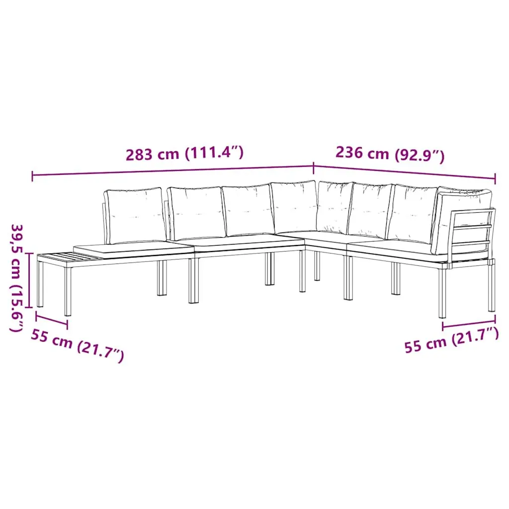 Outdoor Garden Bench Set Powder-coated Steel Frame 4 Pieces Black with Cushions Side Table