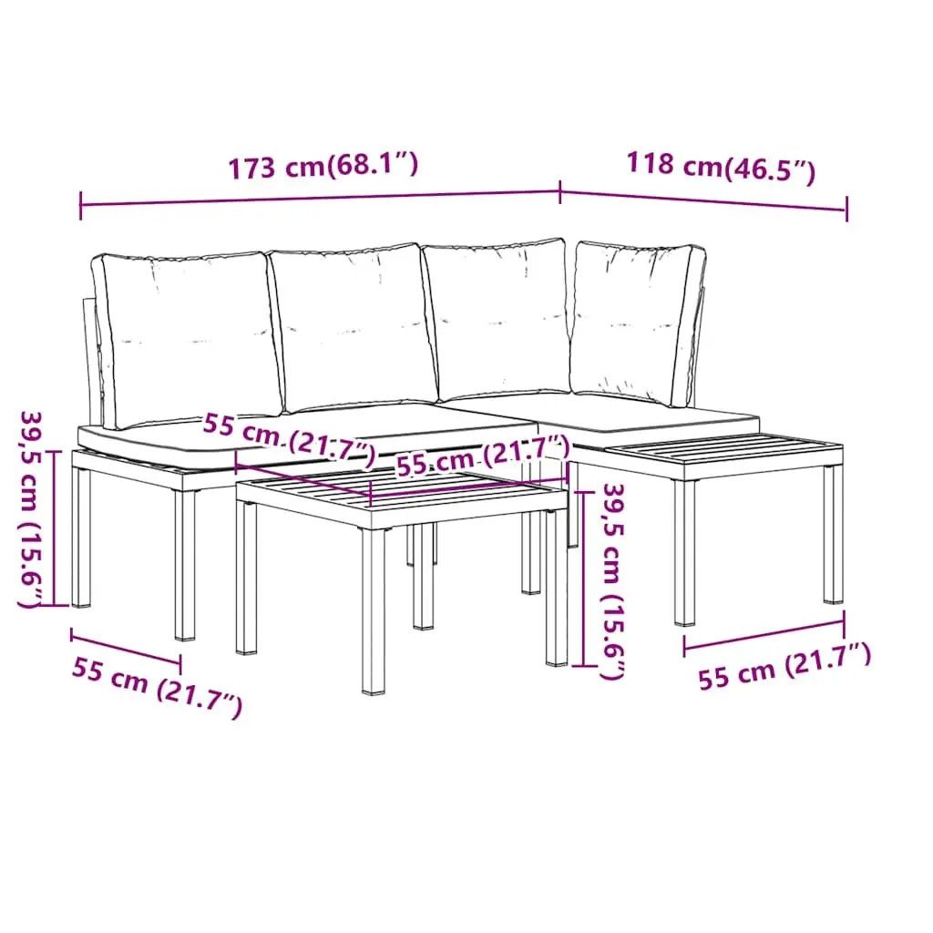 Garden Bench Set Powder-coated Steel 3 Piece Outdoor Furniture Cushions Black