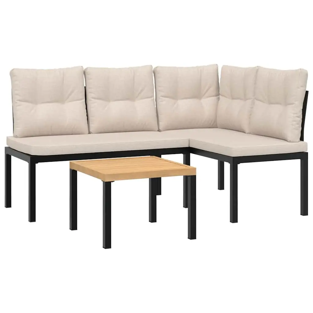 Outdoor Garden Bench Set with Cushions 3 Pieces Black Steel Patio Furniture