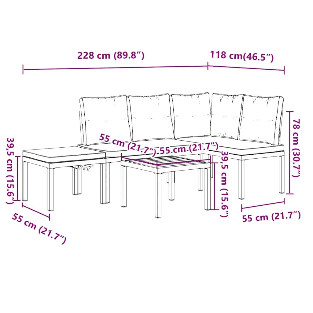 Outdoor Garden Bench Set 4 Piece Patio Furniture Seating with Cushions Black