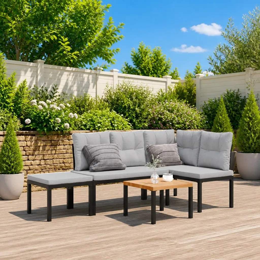 4-Piece Black Bench Set for Outdoor Spaces