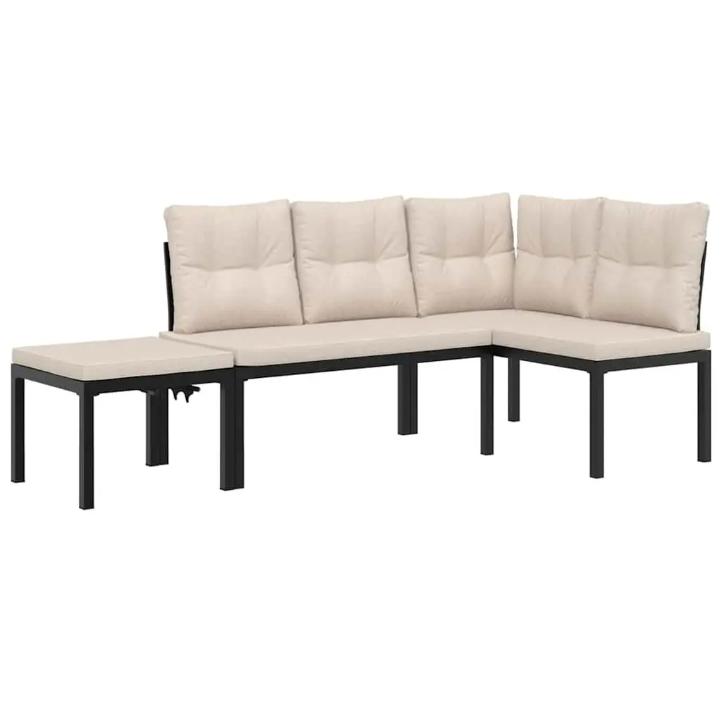 3 Piece Garden Patio Seating Set Black Powder-Coated Steel Frame with Cushions