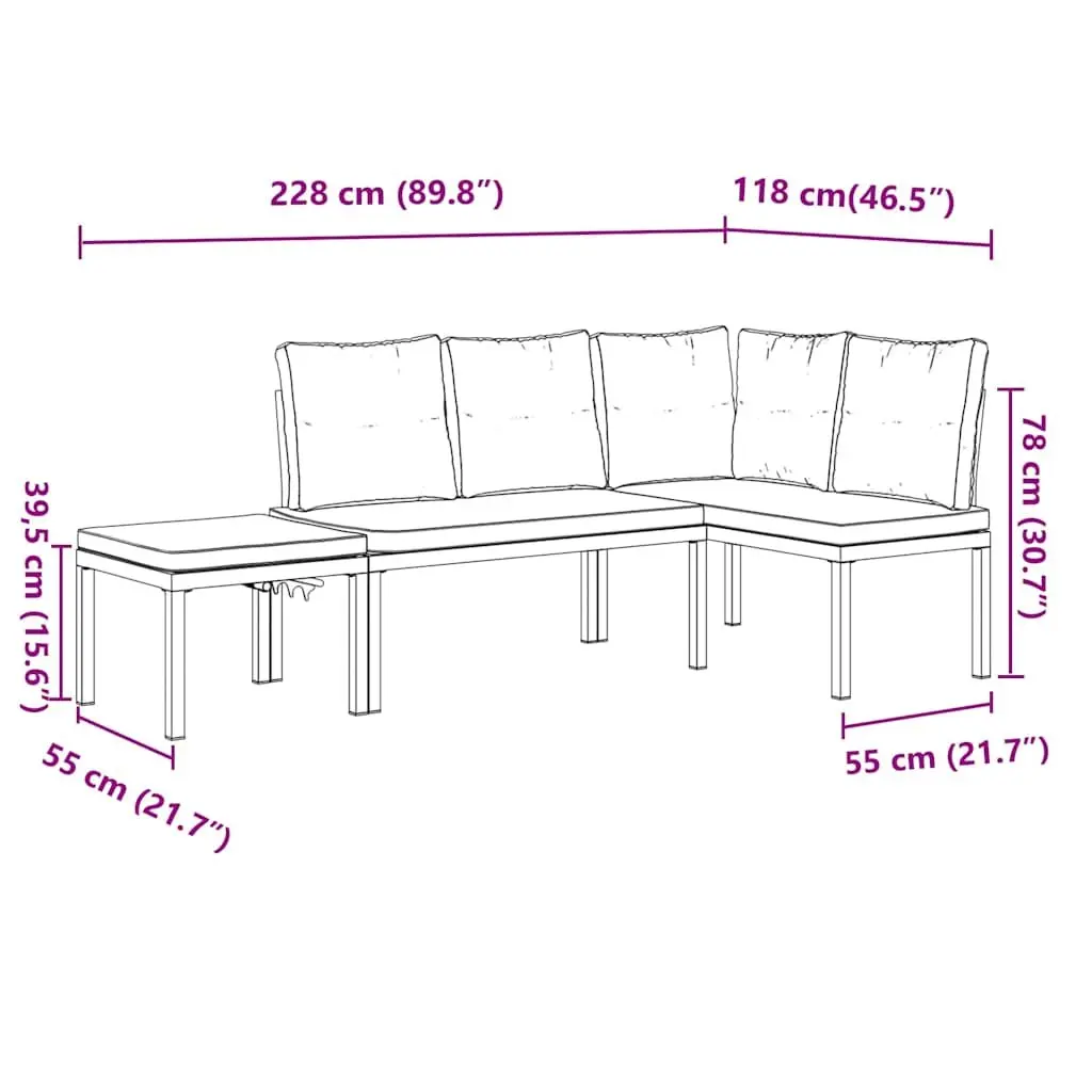 3 Piece Garden Patio Seating Set Black Powder-Coated Steel Frame with Cushions