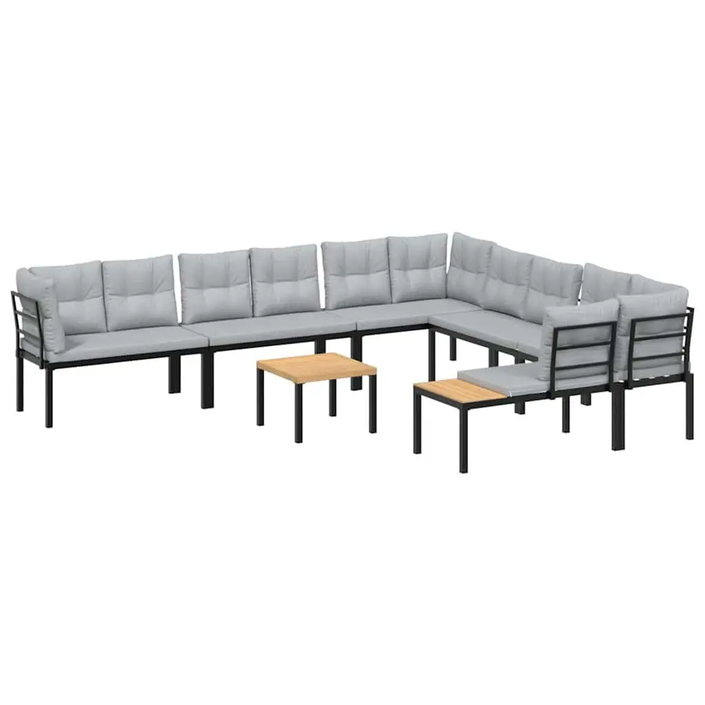 Garden Sofa Set Modular Black Powder-coated Steel Frame 7 Piece Outdoor Furniture