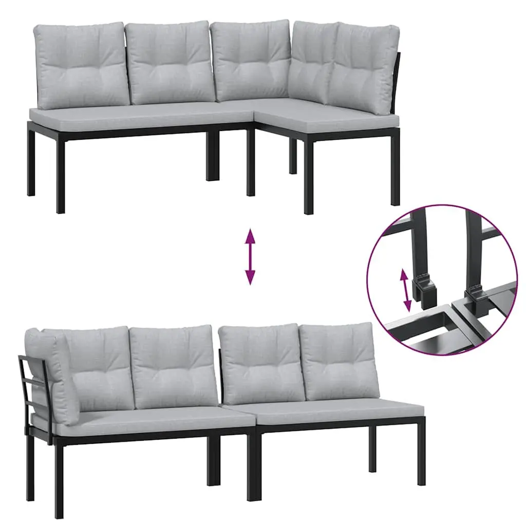 Garden Sofa Set Modular Black Powder-coated Steel Frame 7 Piece Outdoor Furniture