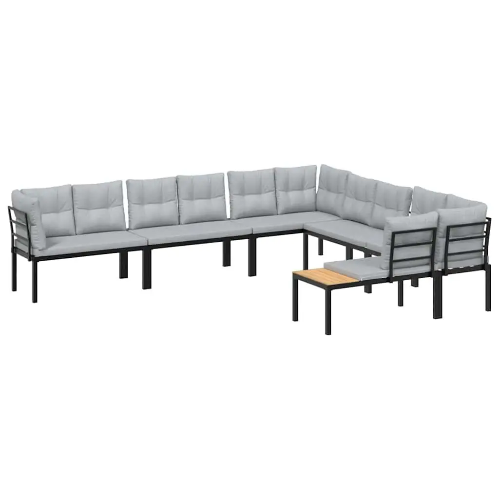 Garden Sofa Set Powder-coated Steel 6 Piece Light Grey Outdoor Furniture Patio Seating