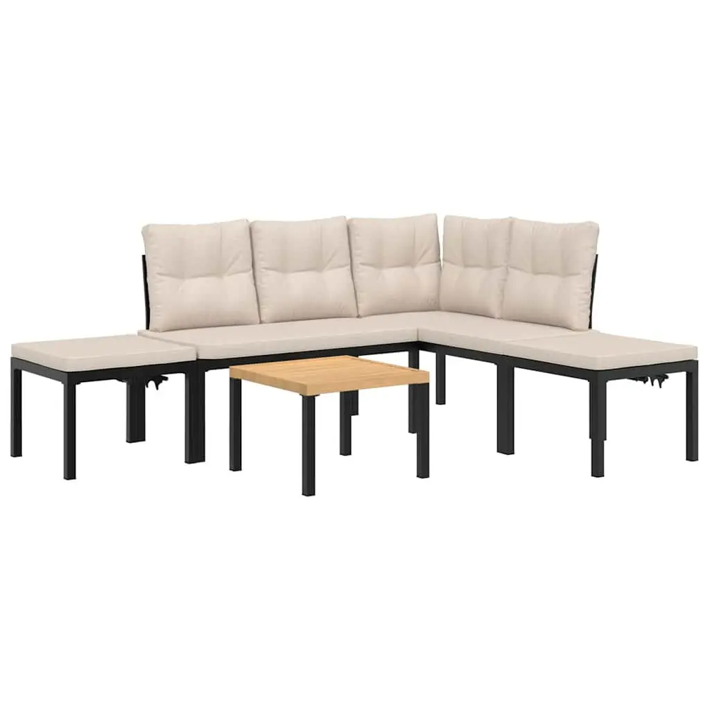 Garden Sofa Set Powder-Coated Steel 5 Piece Modular Outdoor Lounge with Cushions Taupe