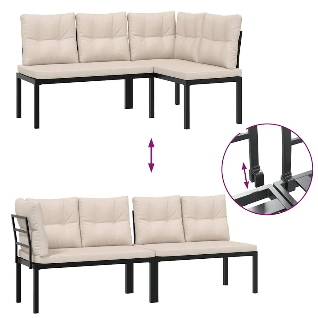 Garden Sofa Set Powder-Coated Steel 5 Piece Modular Outdoor Lounge with Cushions Taupe