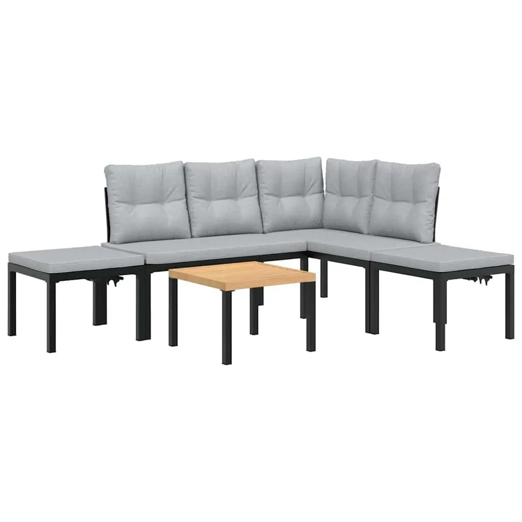 Garden Sofa Set Powder-coated Steel 5 Piece Modular Adjustable Light Grey