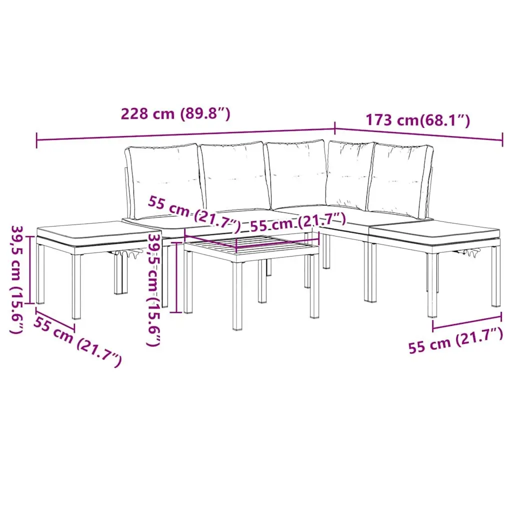 Garden Sofa Set Powder-coated Steel 5 Piece Modular Adjustable Light Grey