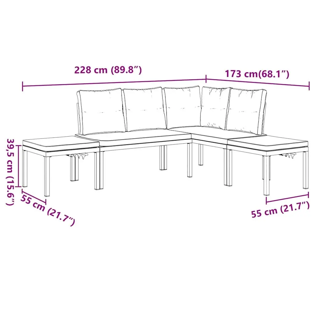 Garden Sofa Set Modular Powder-coated Steel 4 Piece Outdoor Furniture with Cushions Taupe