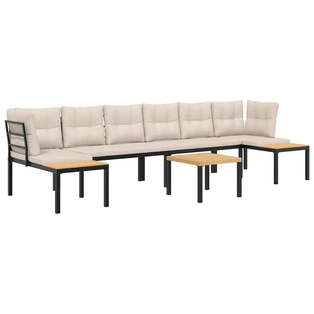 Garden Sofa Set Powder-coated Steel Frame 5 Piece Outdoor Furniture Taupe Cushions
