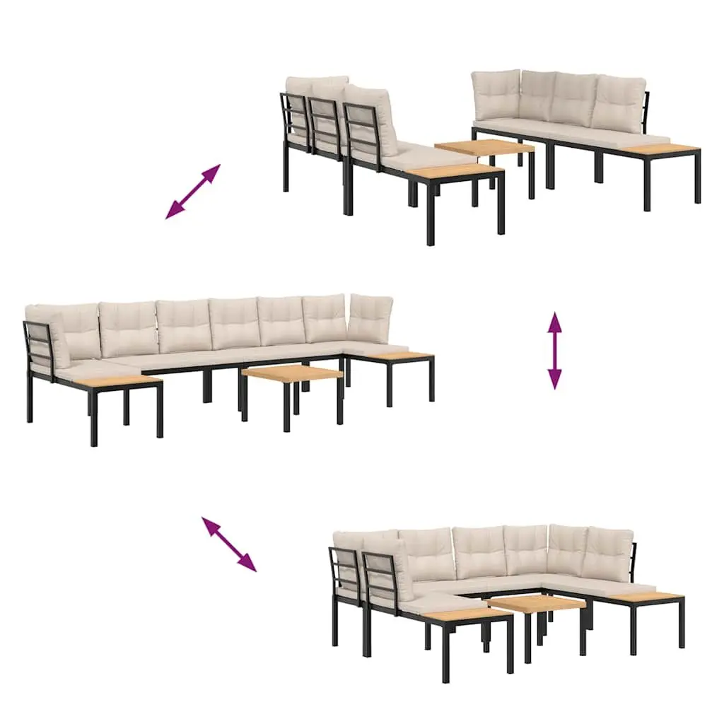 Garden Sofa Set Powder-coated Steel Frame 5 Piece Outdoor Furniture Taupe Cushions