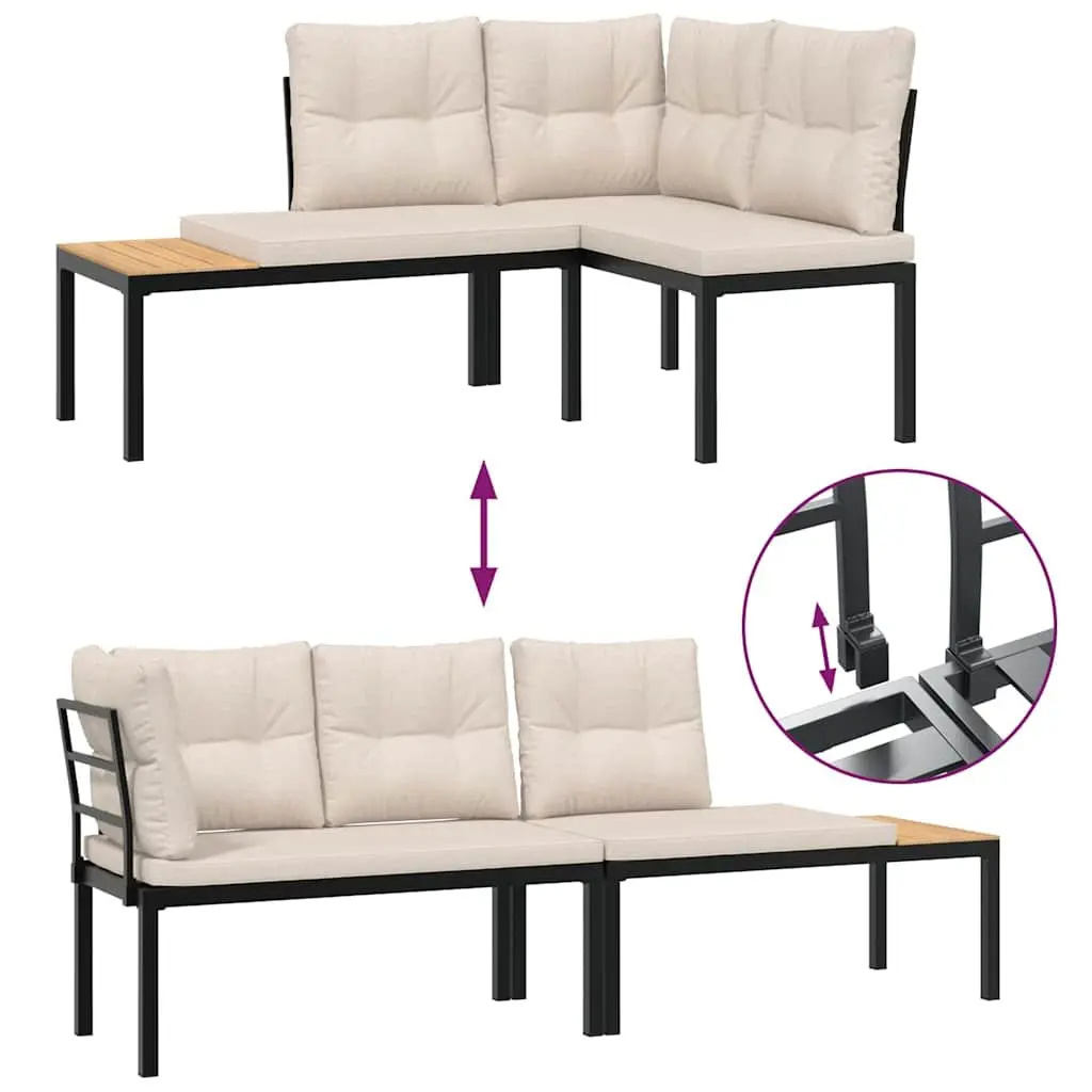 Garden Sofa Set Powder-coated Steel Frame 5 Piece Outdoor Furniture Taupe Cushions