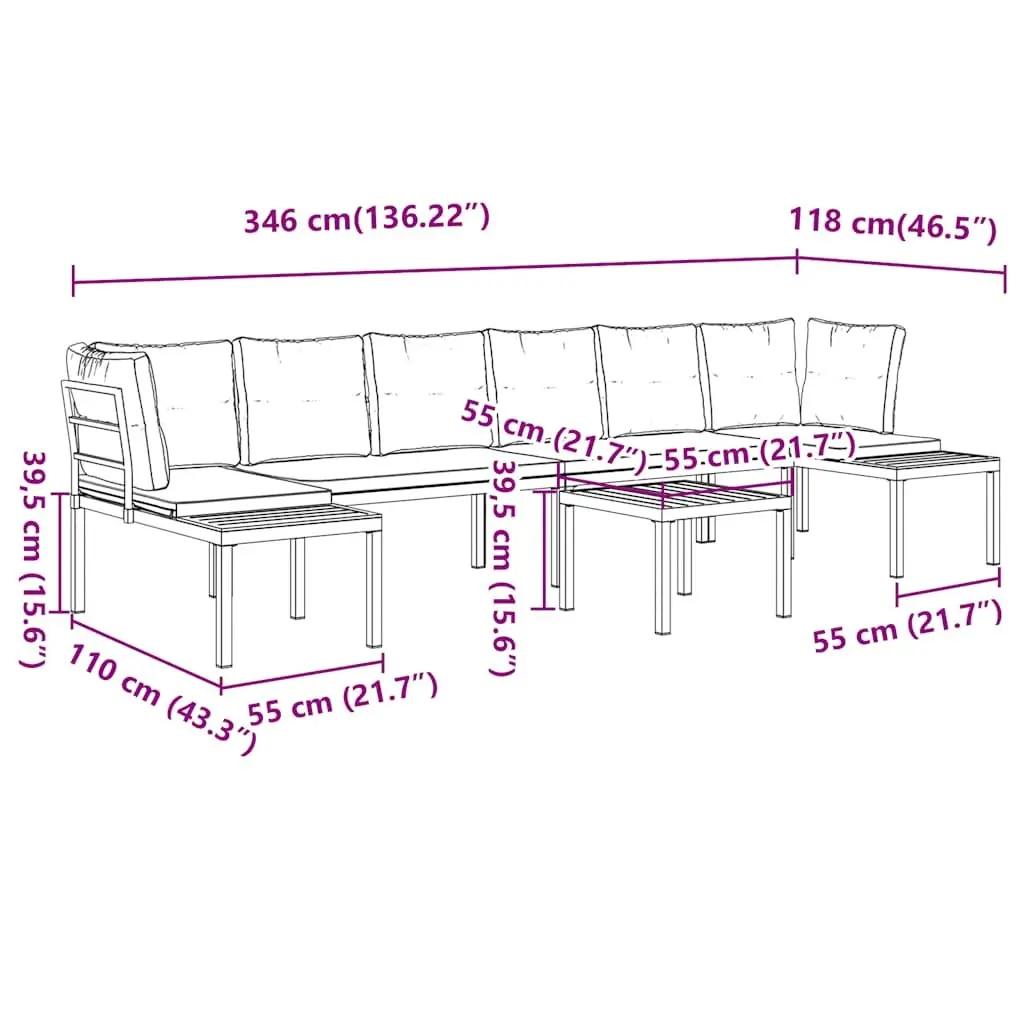Garden Sofa Set Powder-coated Steel Frame 5 Piece Outdoor Furniture Taupe Cushions