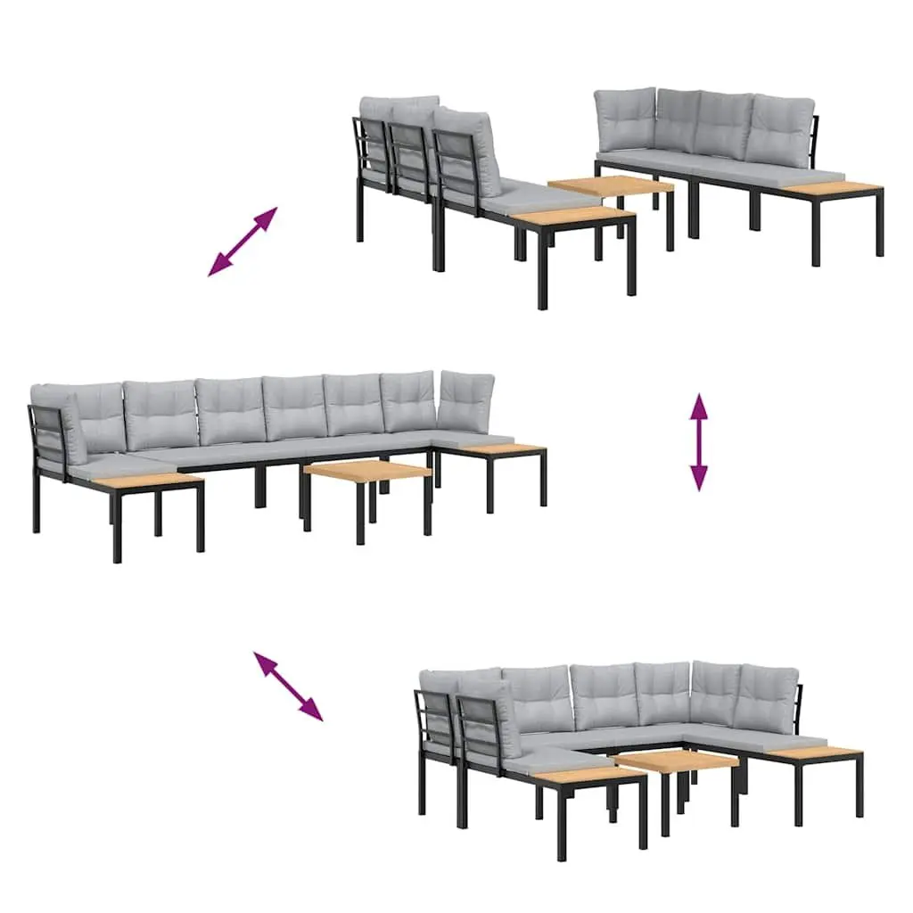 5 Piece Light Grey Powder-coated Steel Garden Sofa Set with Cushions for Outdoor Patio
