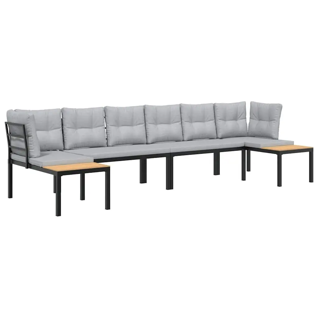 Garden Sofa Set Powder-coated Steel 4 Piece Light Grey Outdoor Furniture with Cushions and Side Table