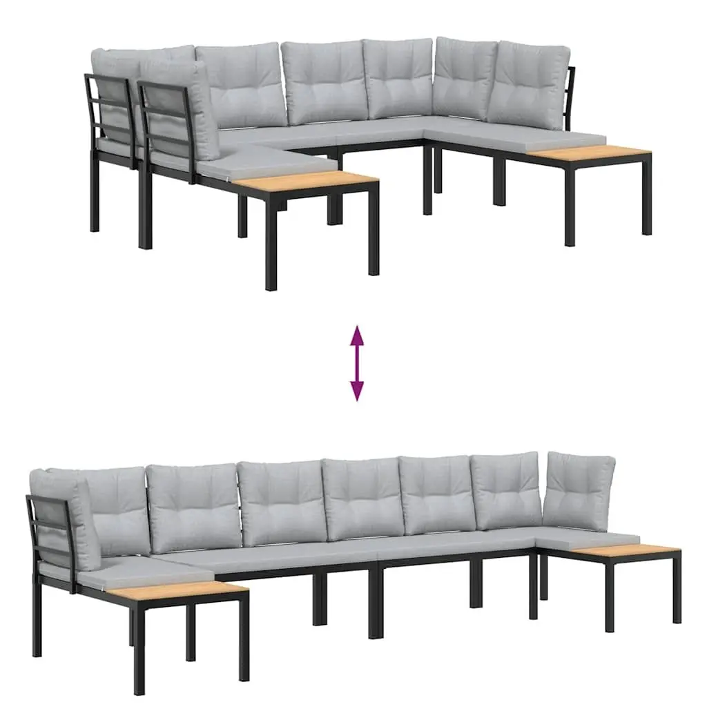 Garden Sofa Set Powder-coated Steel 4 Piece Light Grey Outdoor Furniture with Cushions and Side Table