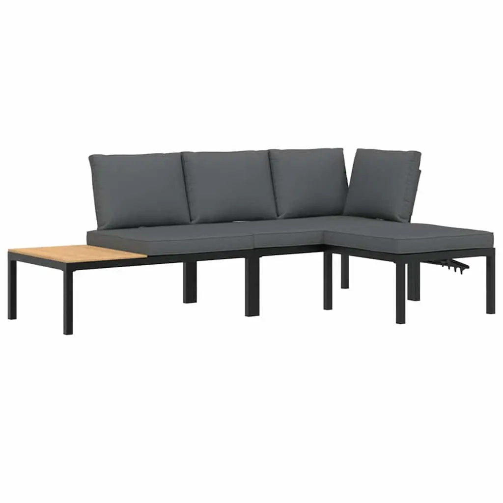 3 Piece Outdoor Garden Sofa Set Aluminium Modular Black with Cushions and Side Table