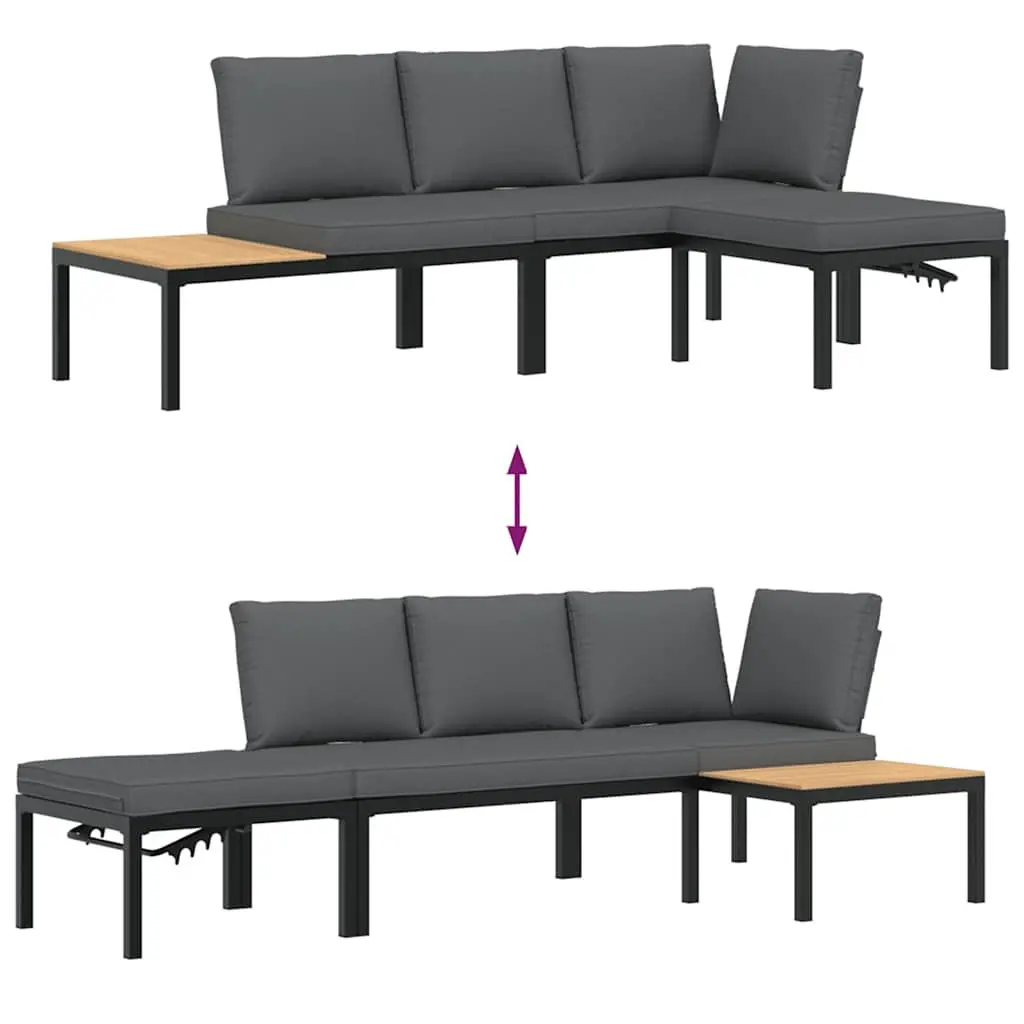 3 Piece Outdoor Garden Sofa Set Aluminium Modular Black with Cushions and Side Table