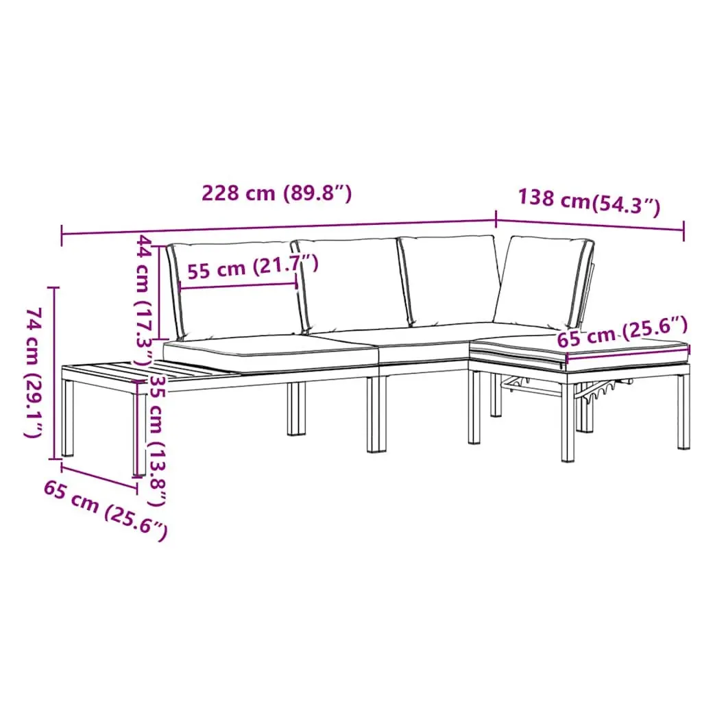 3 Piece Outdoor Garden Sofa Set Aluminium Modular Black with Cushions and Side Table