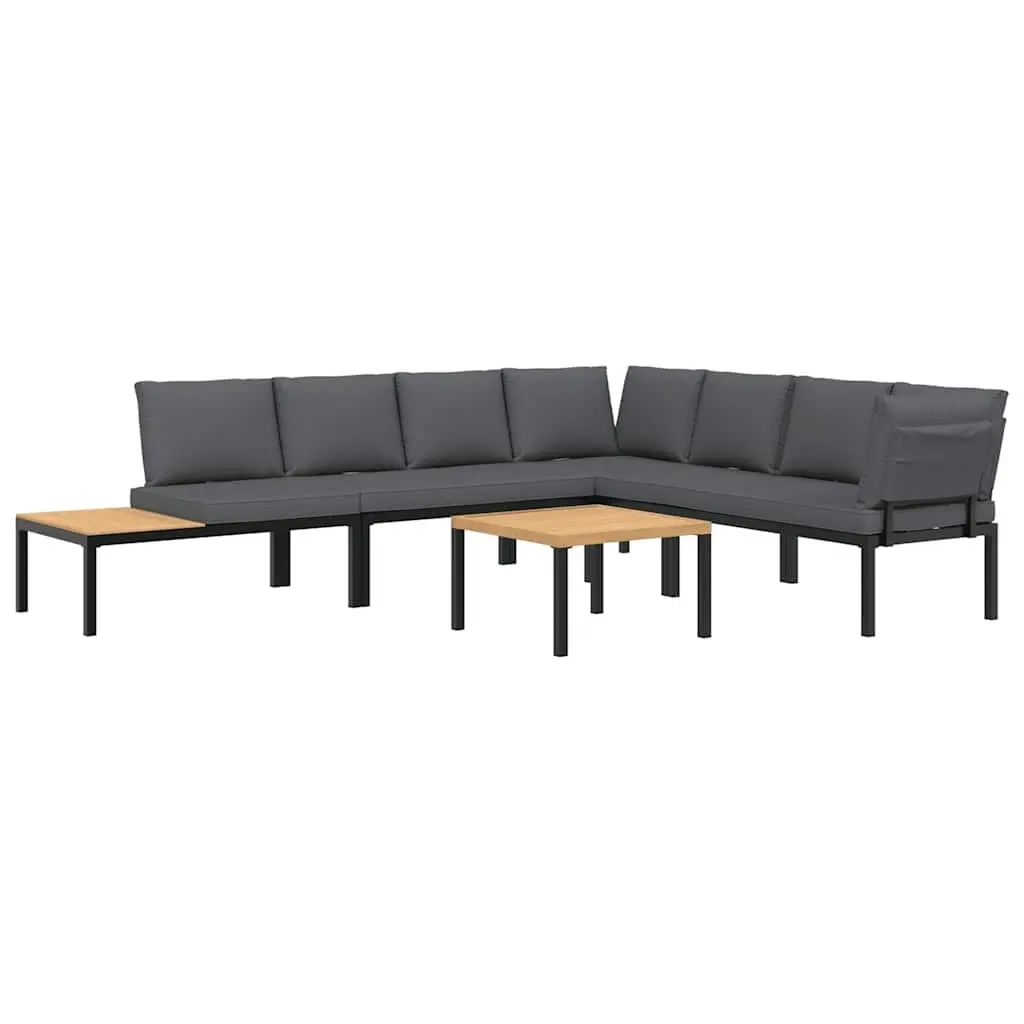 Garden Sofa Set Aluminium Modular 5 Piece Outdoor Furniture Black with Cushions