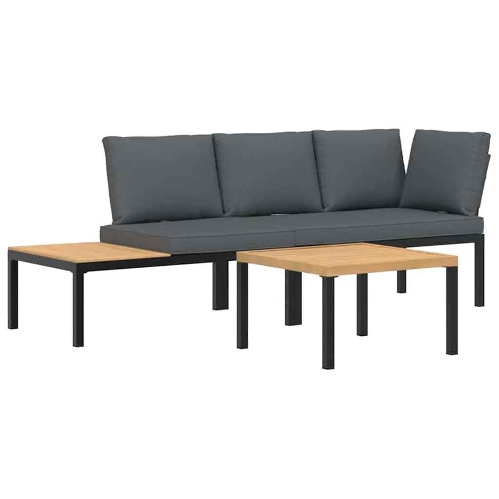 3 Piece Outdoor Garden Sofa Set with Cushions Patio Furniture Black Aluminium