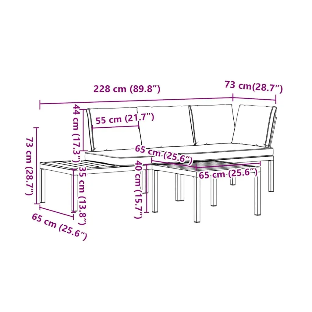 3 Piece Outdoor Garden Sofa Set with Cushions Patio Furniture Black Aluminium