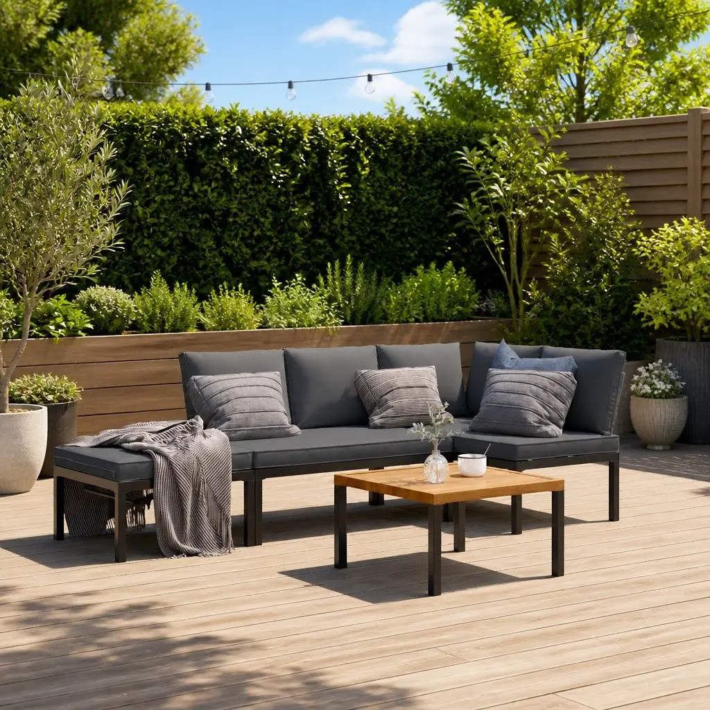 4 Piece Garden Sofa Set Aluminium Modular Black with Cushions
