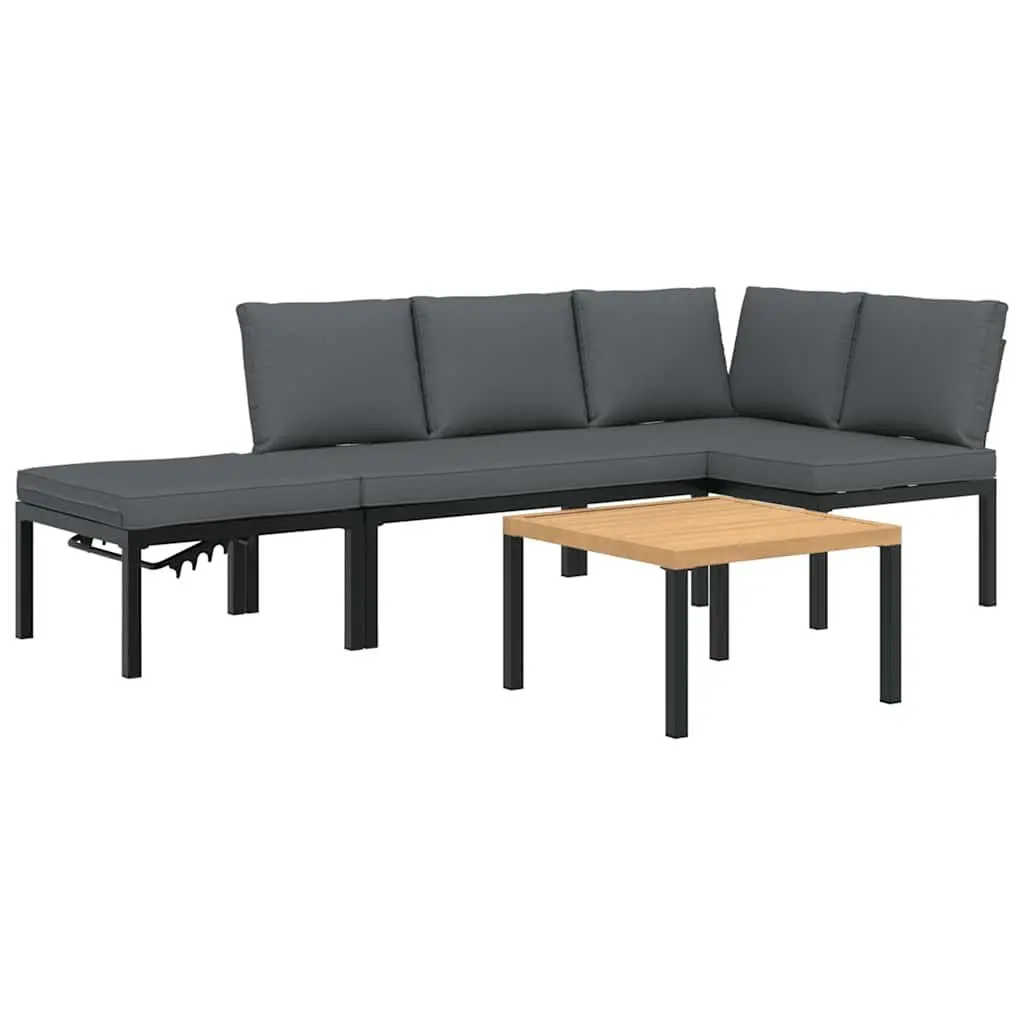 4 Piece Garden Sofa Set Aluminium Modular Black with Cushions