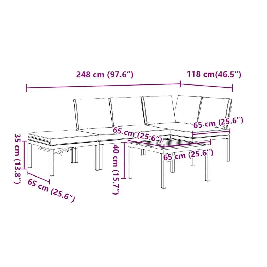 4 Piece Garden Sofa Set Aluminium Modular Black with Cushions