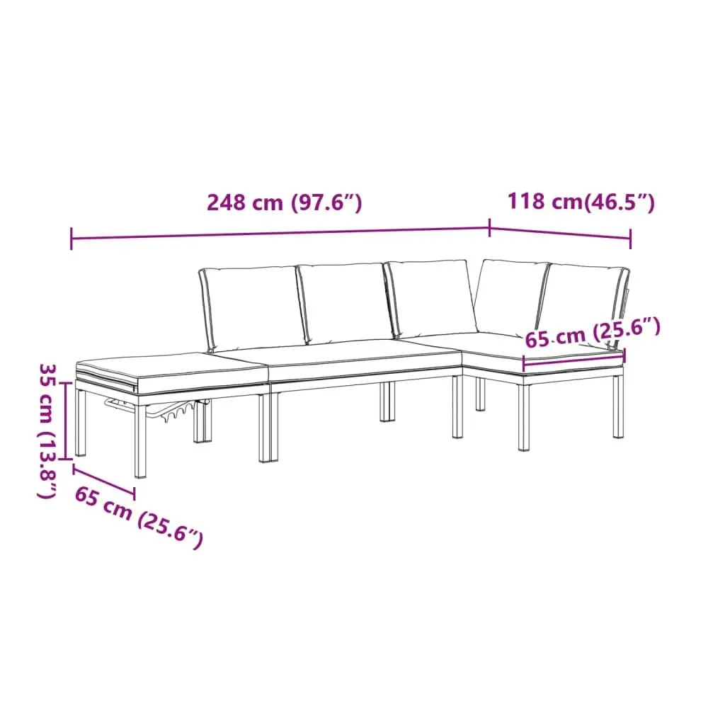 Garden Sofa Set Aluminium Modular 3 Piece Outdoor Furniture Black with Cushions