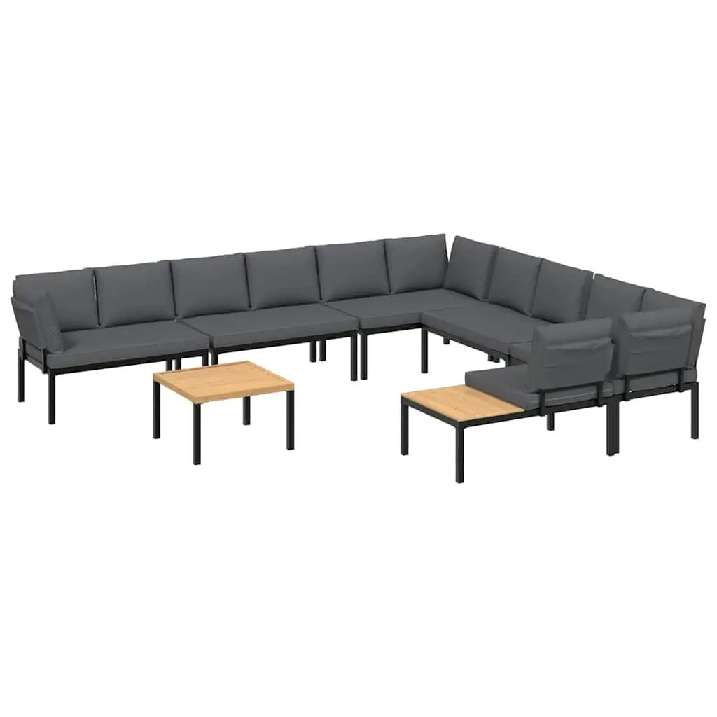 7 Piece Outdoor Garden Sofa Set Black Aluminium with Cushions Patio Furniture