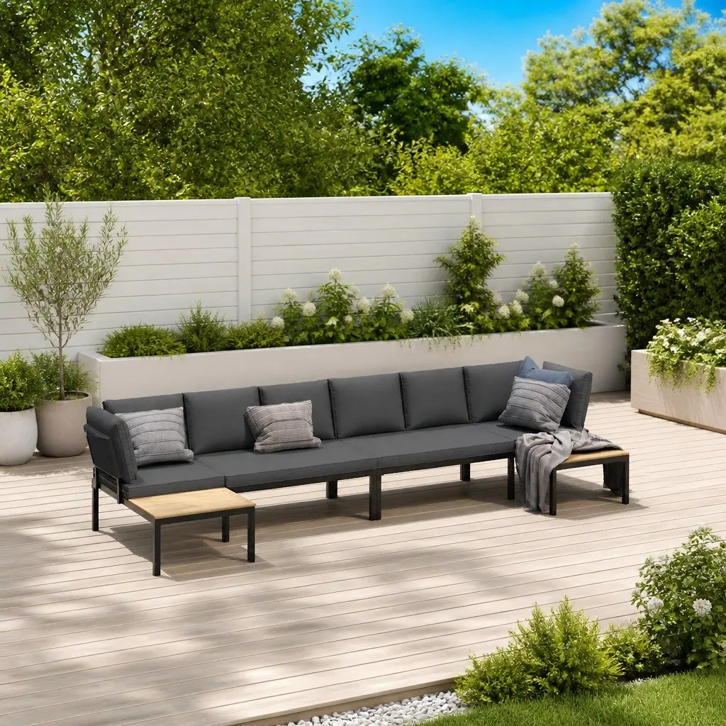 Outdoor Garden Sofa Set Aluminium Modular 4 Piece Black