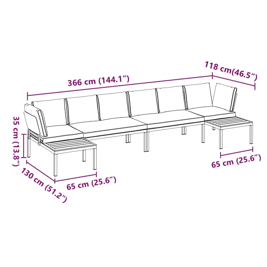 Outdoor Garden Sofa Set Aluminium Modular 4 Piece Black