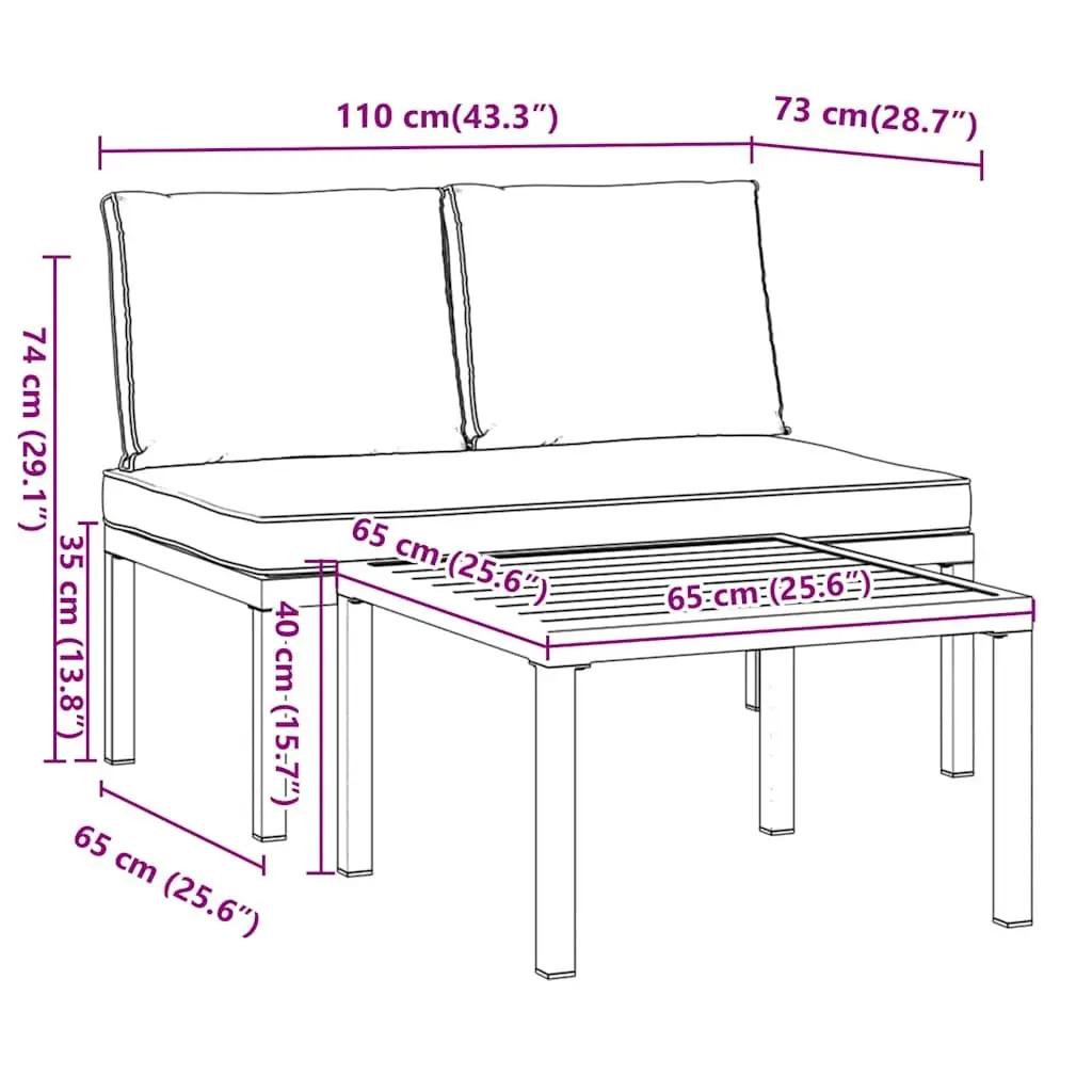 Outdoor Garden Sofa Set 2 Piece Patio Furniture Modular Lounge Seating with