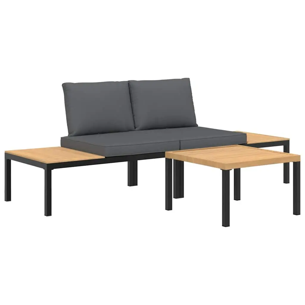 3 Piece Outdoor Garden Sofa Set with Cushions Black Aluminium Patio Furniture