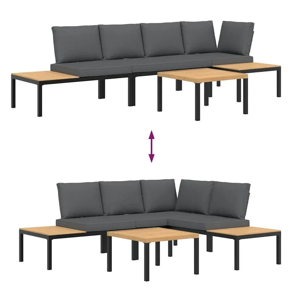 4 Piece Outdoor Sofa Set Aluminium Modular Black with Cushions