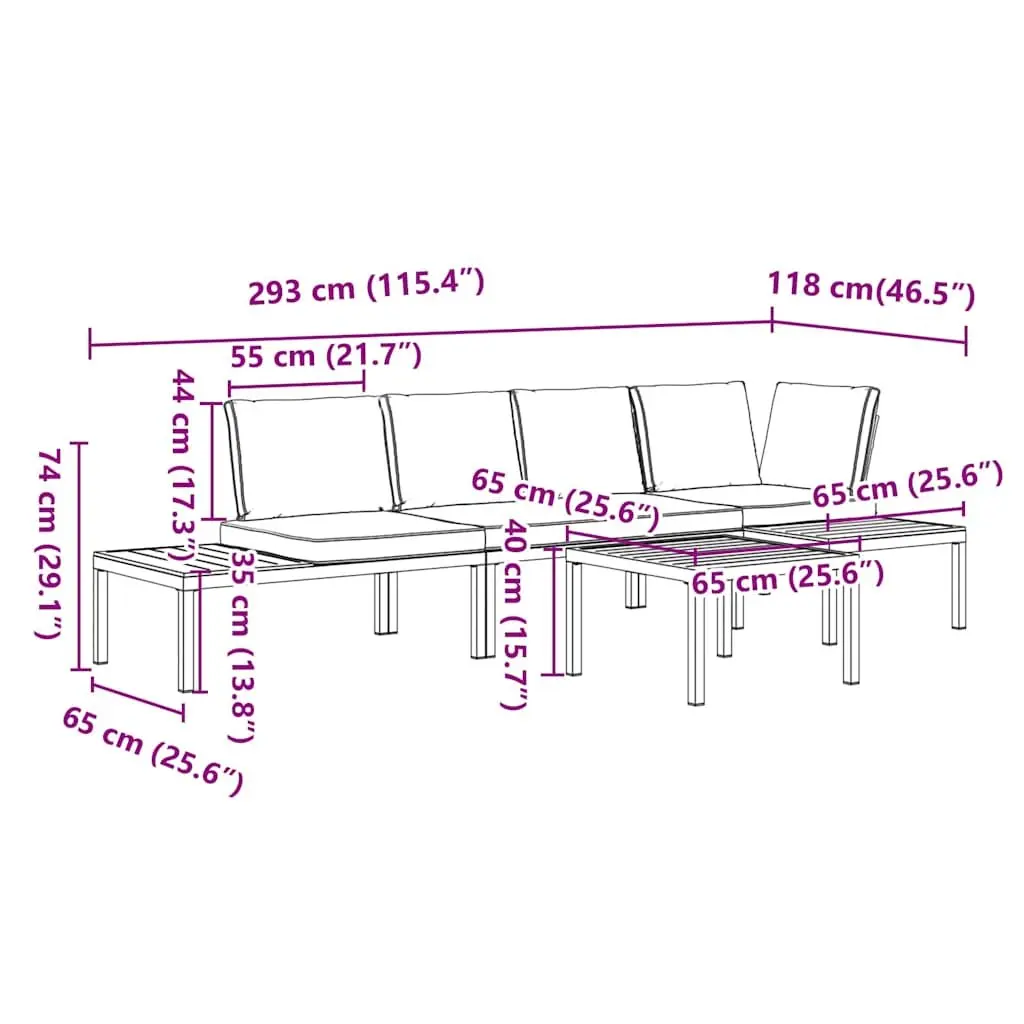 4 Piece Outdoor Sofa Set Aluminium Modular Black with Cushions