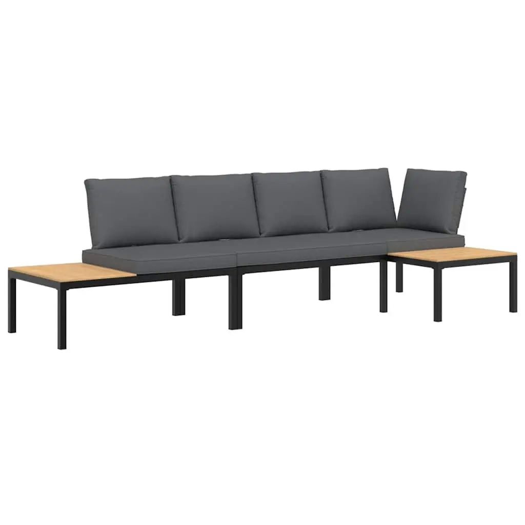 3 Piece Modular Black Aluminium Outdoor Sofa Set with Cushions and Side Table