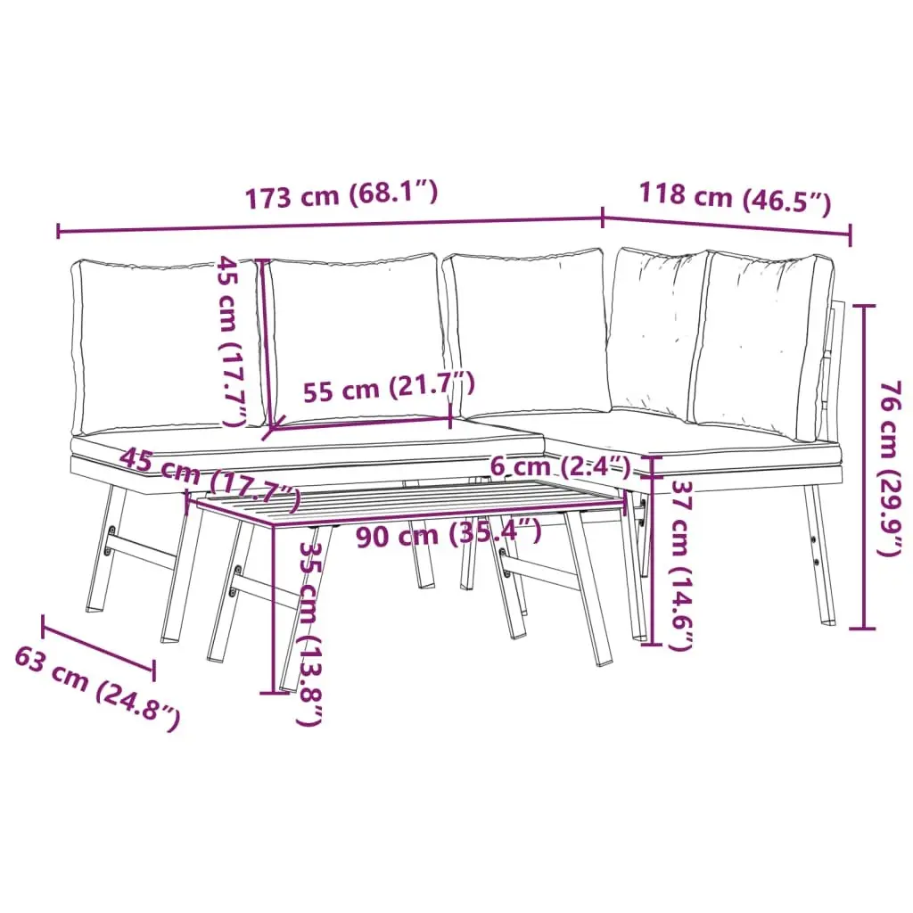3 Piece Outdoor Garden Bench Set Powder-coated Steel Frame Black with Cushions