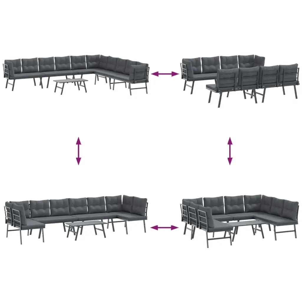 Patio Seating Set 5 Piece Outdoor Garden Bench Cushions Black Powder Coated Steel