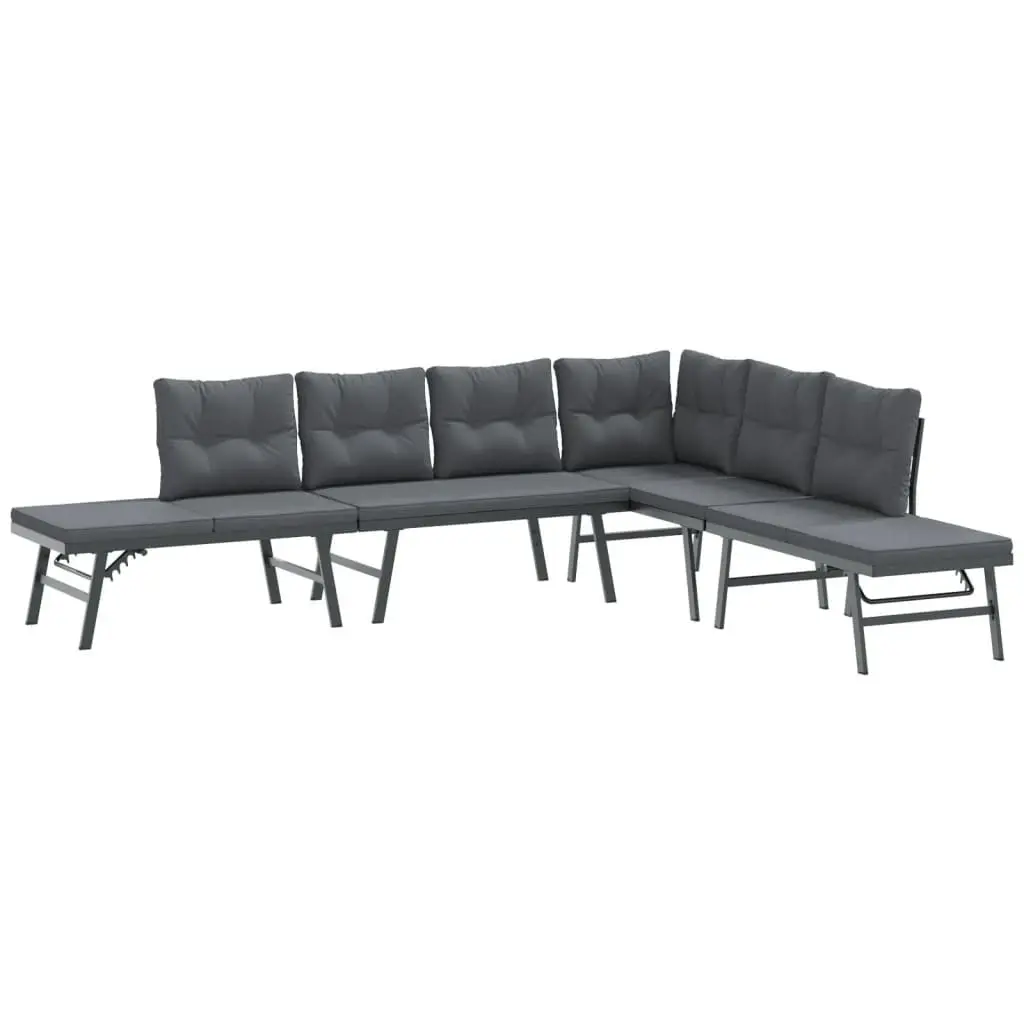 Garden Bench Set 4 Piece Outdoor Furniture Steel Frame Cushions Black Patio