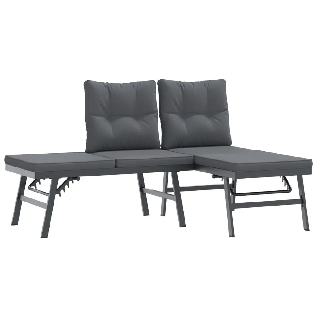 Garden Bench Set 4 Piece Outdoor Furniture Steel Frame Cushions Black Patio