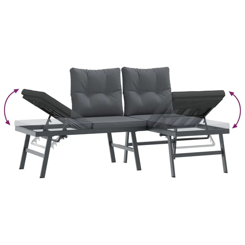 Garden Bench Set 4 Piece Outdoor Furniture Steel Frame Cushions Black Patio