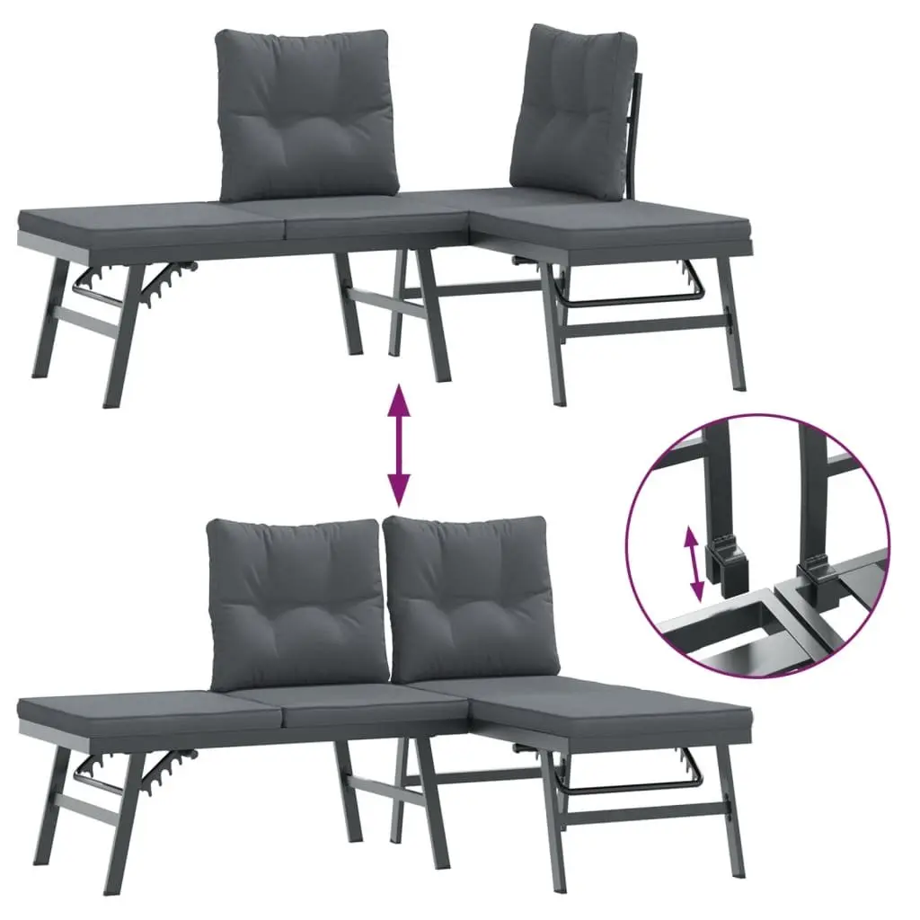 Garden Bench Set 4 Piece Outdoor Furniture Steel Frame Cushions Black Patio